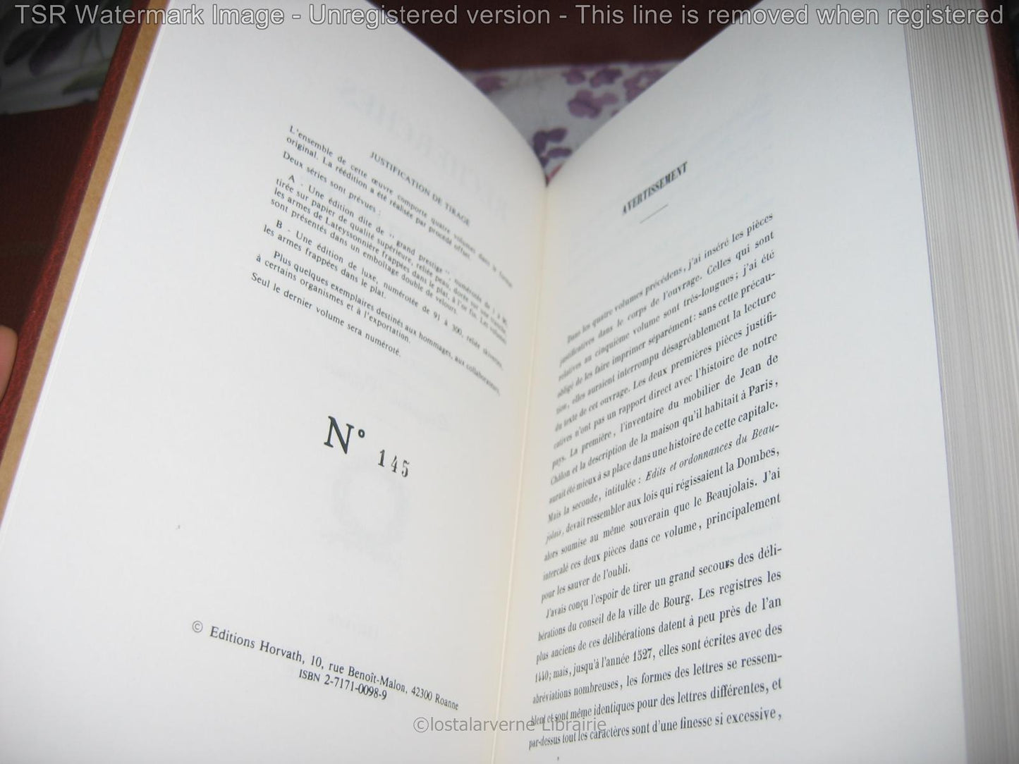 "Histoire de L'Ain" Comte de Lateyssonnière 1841 Reed. Horvath 1979 4vol 1/210