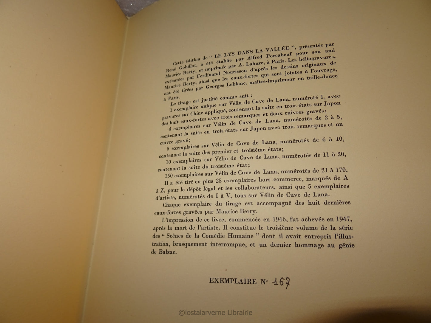 Le Lys dans la vallée - Balzac - illustré par Maurice Berty 1/150 1947