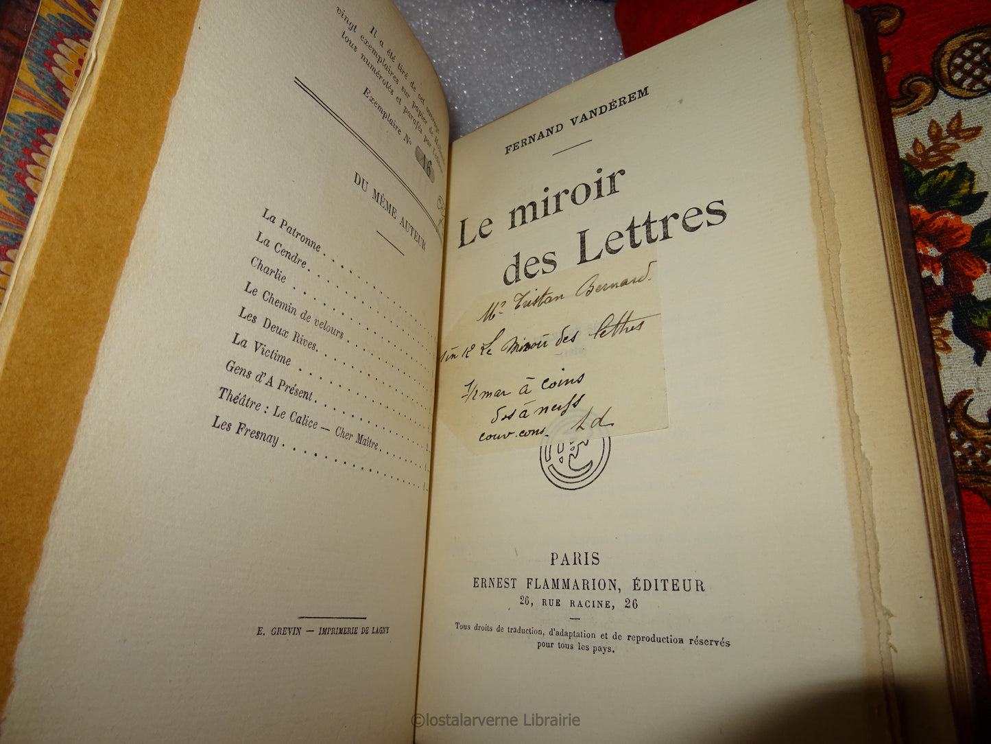 Le Miroir des Lettres - Fernand Vandérem EO 1919 1/20 Envoi à Tristan Bernard