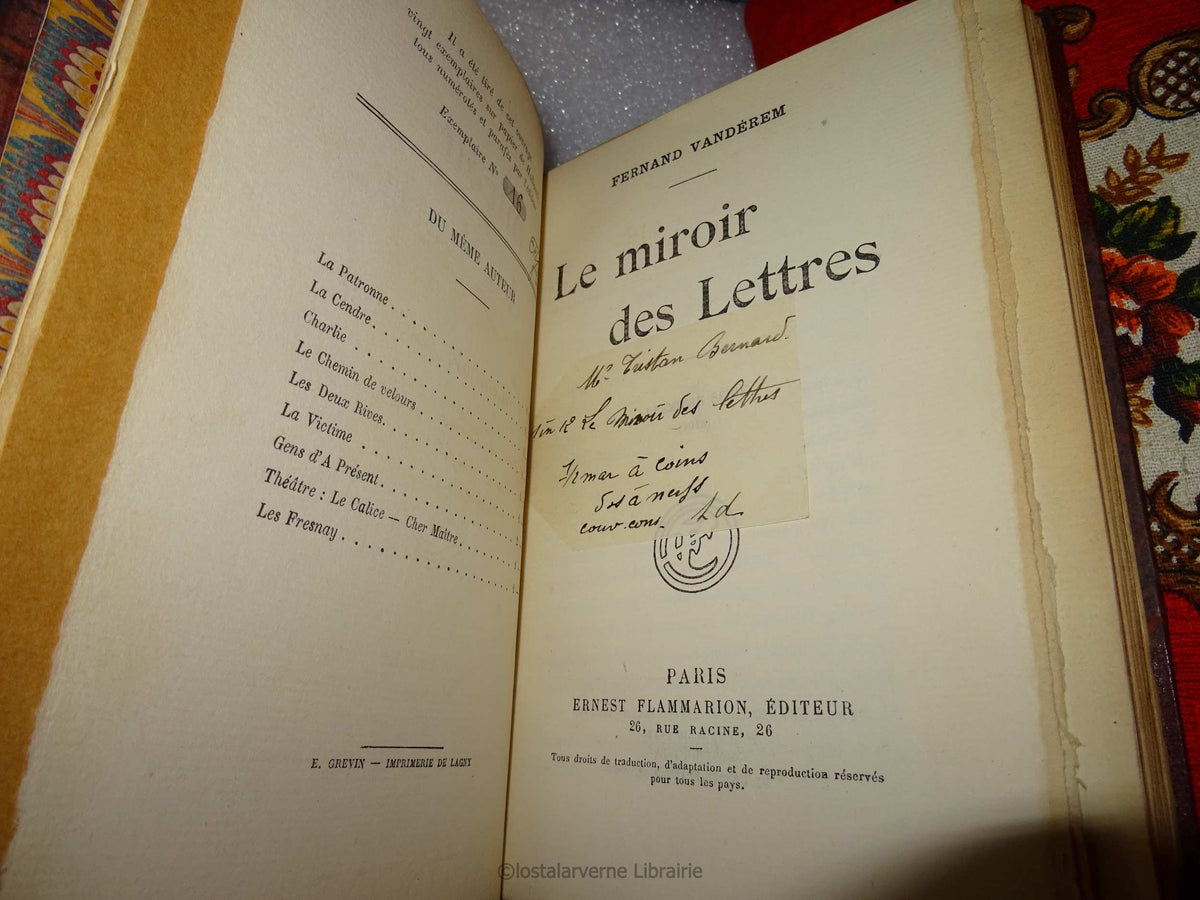 Le Miroir des Lettres - Fernand Vandérem EO 1919 1/20 Envoi à Tristan Bernard