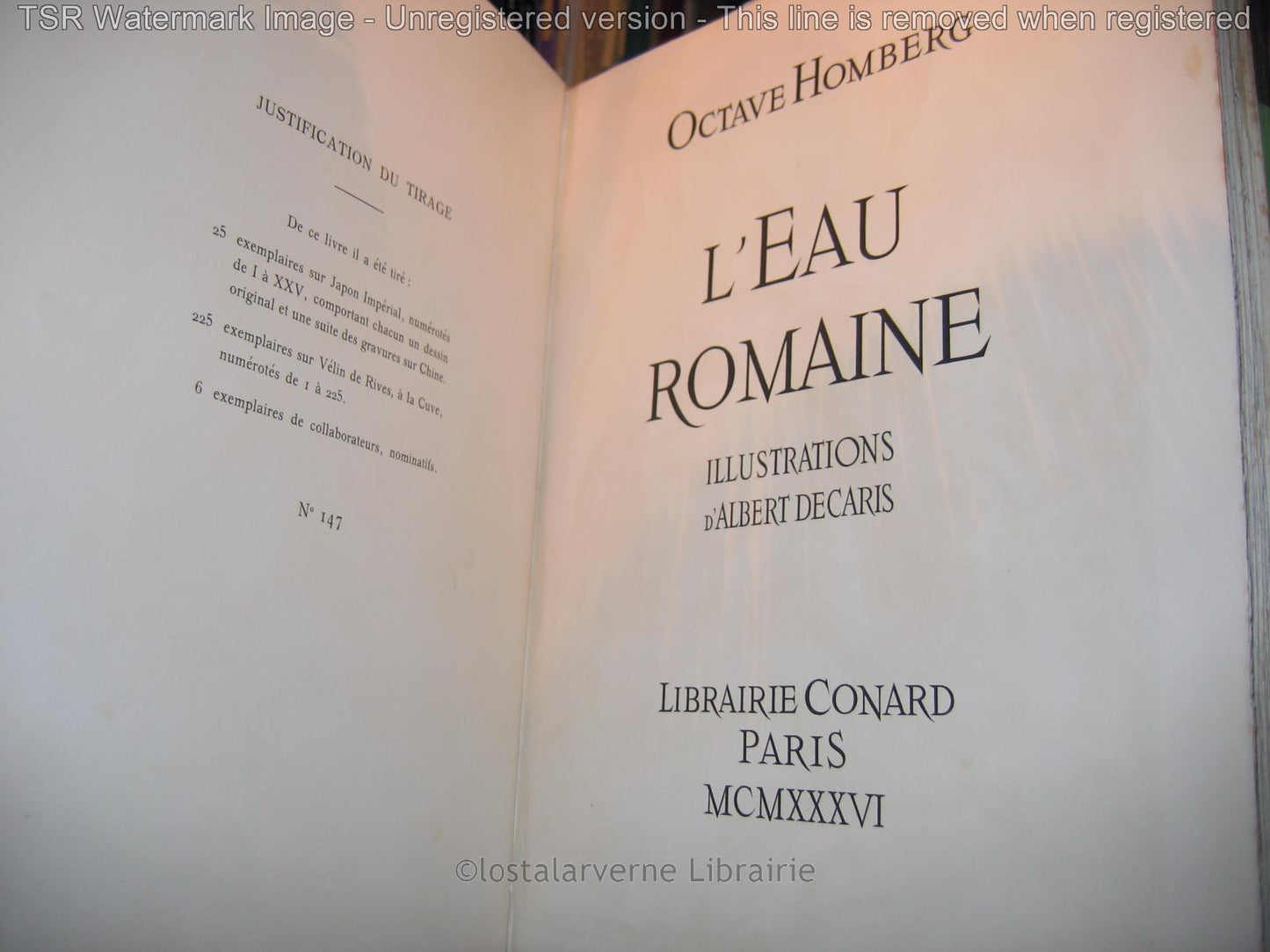 "L'Eau Romaine" Octave Homberg Illustré par DECARIS avec Envoi 1/225 relié 1936